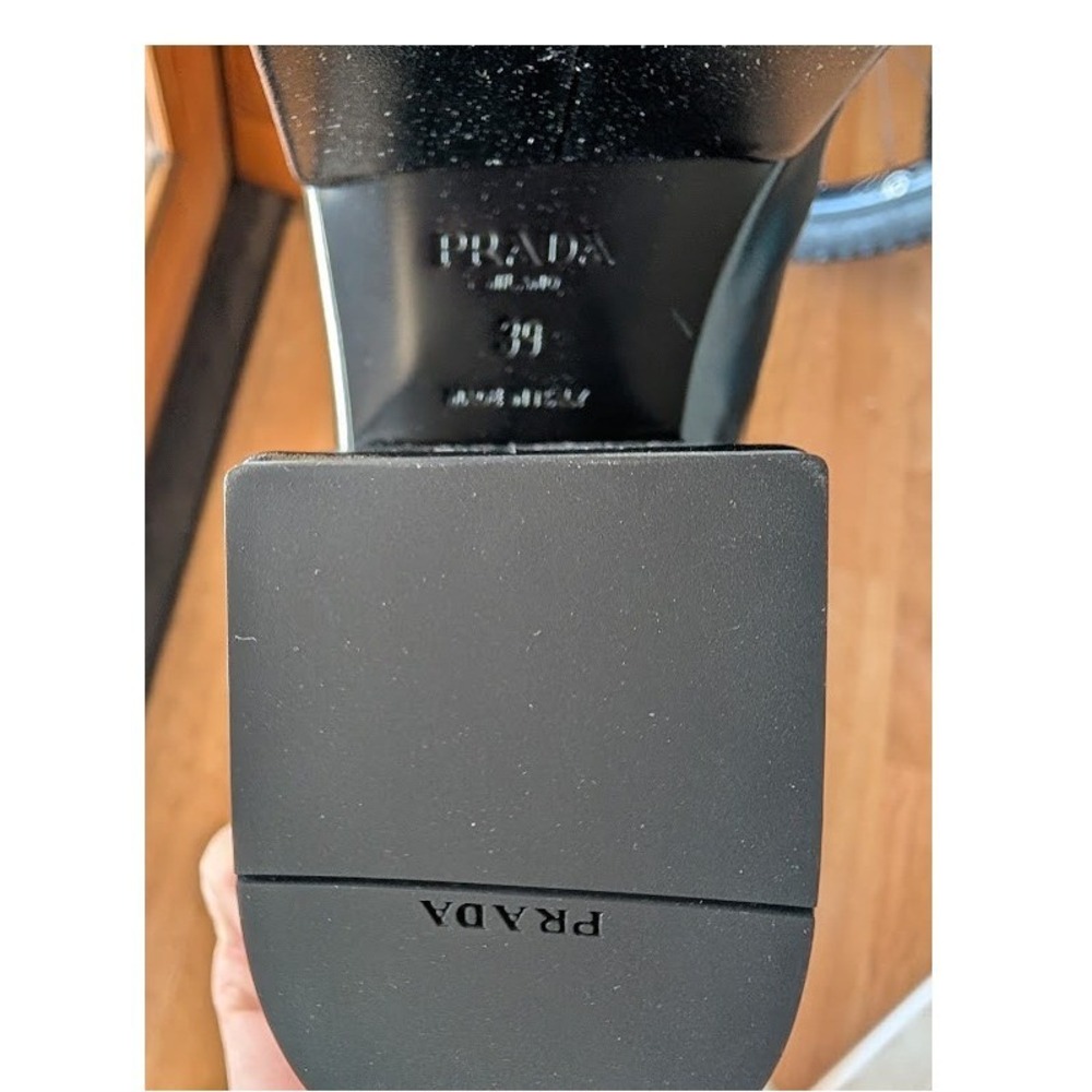 NIB PRADA Black Platform Square Toe Mid Calf Leather Sock Boots Size 39 - Picture 6 of 12